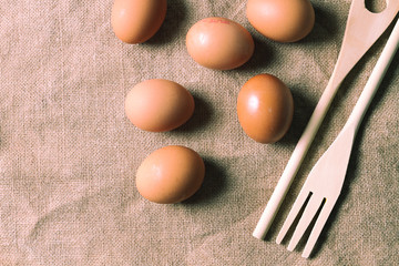 egg still life on brown and gray table