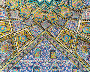 Entrance ceiling architectural details of Emad al doleh mosque, Kermanshah city, Iran