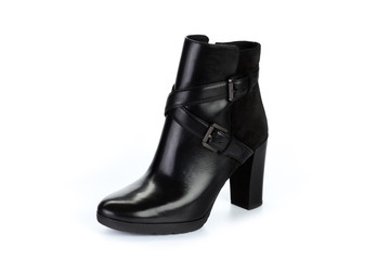 Winter female leather boots isolated on white background