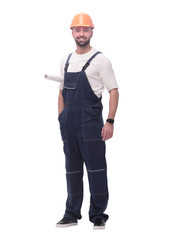 in full growth. competent worker with drawings