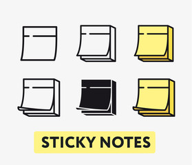 Yellow Office Sticky Notes. Flat Vector Line Icon Set.