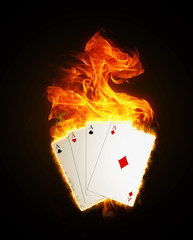 Playing cards' aces on fire