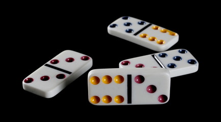 White dominoes, pieces isolated on black background