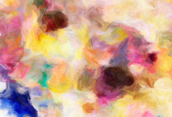 Abstract art background. Oil painting on canvas. Color texture. Fragment of artwork. Spots of oil paint. Brushstrokes of paint. Modern art. Contemporary art. Colorful canvas.