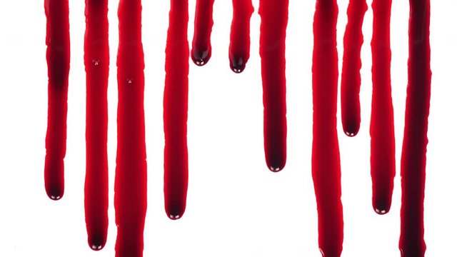 Blood dripping down on white background