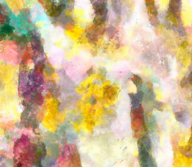 Abstract art background. Oil painting on canvas. Color texture. Fragment of artwork. Spots of oil paint. Brushstrokes of paint. Modern art. Contemporary art. Colorful canvas.