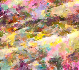 Abstract art background. Oil painting on canvas. Color texture. Fragment of artwork. Spots of oil paint. Brushstrokes of paint. Modern art. Contemporary art. Colorful canvas.