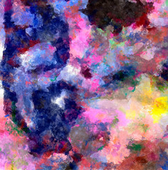 Abstract art background. Oil painting on canvas. Color texture. Fragment of artwork. Spots of oil paint. Brushstrokes of paint. Modern art. Contemporary art. Colorful canvas.