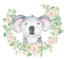 Koala bear cute animal character watercolor illustration