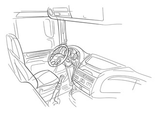 Truck interior hand drawn doodle sketch. Vector. 