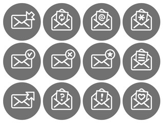 Fototapeta premium Set of flat round email icons gray series. Vector illustration