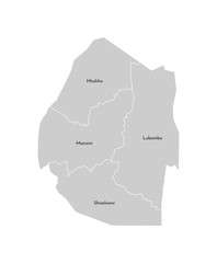 Vector isolated illustration of simplified administrative map of Eswatini (Swaziland). Borders and names of the regions. Grey silhouettes. White outline