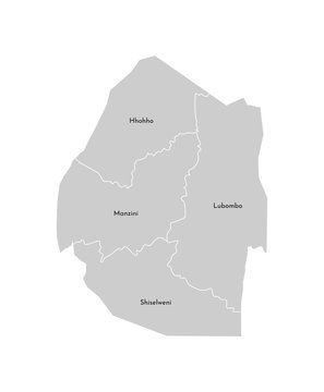 Vector isolated illustration of simplified administrative map of Eswatini (Swaziland). Borders and names of the regions. Grey silhouettes. White outline