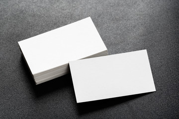 Mockup of business cards stack at dark background. Design concept. Template for branding identity.