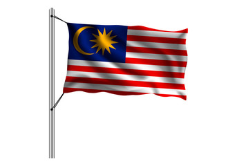 Fototapeta premium Waving Malaysia flag on flagpole on isolated background, flag of Malaysia, vector illustration