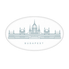 Budapest stamp - hungarian parliament building, landmarks of Budapest emblem
