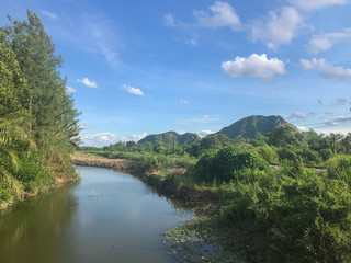 Fototapeta na wymiar nature scene river and mountain at Phatthalung, Thailand