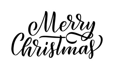 Merry christmas lettering in hand drawn style. Classic retro symbol. New year holiday greeting card. Vector design.
