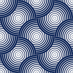 Abstract lines geometric seamless pattern, vector repeat endless fabric background. Overlapping circles funky theme. Single color, black and white. 