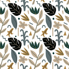 Seamless nature pattern, hand drawn style. Background abstract texture. Fabric textile print.