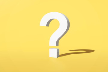Question mark on a yellow background. 3d rendering.