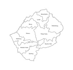 Vector isolated illustration of simplified administrative map of Lesotho. Borders and names of the districts (regions). Black line silhouettes