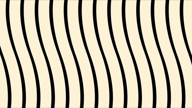 Abstract wavy surface, narrow vertical lines approaching and becoming wider. Animaton. White stripes moving and bending, lined monochrome background.