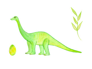 Obraz premium watercolor illustration with herbivorous dinosaur. Friendly monster.