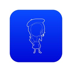 French girl icon blue vector isolated on white background