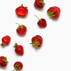 Fototapeta na wymiar Sliced strawberry. Fresh strawberries pattern, top view