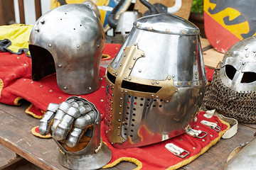 Naklejka premium Closeup of a large handsome knight's helmet