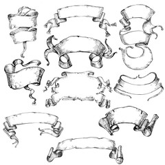 Set Of Vintage Ink drawn Ribbons