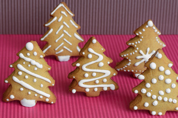 New Year's party ideas for kids. Christmas snack, cookies in shape of trees. Christmas homemade ginger cookies