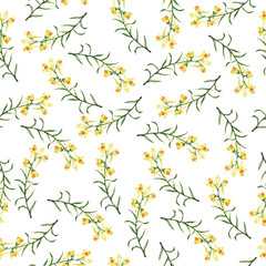 Seamless pattern with snapdragon flowers on white background. Hand drawn watercolor illustration.