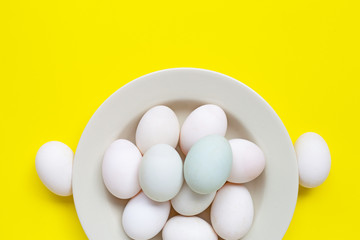 White eggs on yellow background.