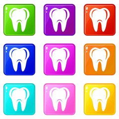 Hygiene of tooth icons set 9 color collection isolated on white for any design