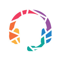 colorful geometric headphones with microphone icon- vector illustration