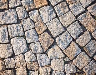 Cobblestone pavement in the city