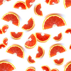A set of slised orange isolated on white background. Top view.