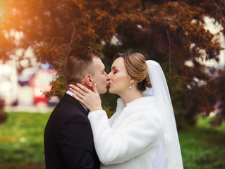Young wedding couple enjoying romantic moments