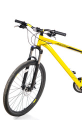 yellow bicycle on a studio white background.