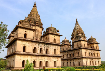 Fototapeta premium Cenotaph chhatries near the Betwa River in Orchha, India