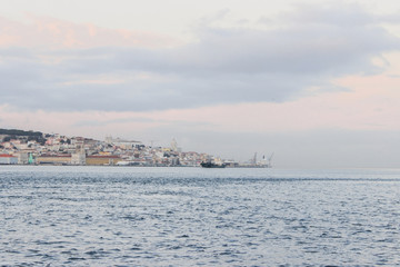 View from the Tagus river  on the Lisbon old town, Portugal