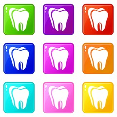 Canine tooth icons set 9 color collection isolated on white for any design