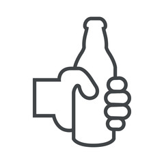 Line icon bottle of beer in hand