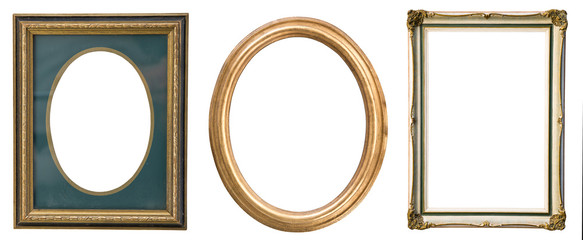 Vintage gilded frames with an ornament isolated on white. Retro style.