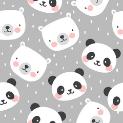 panda bear fox tiger sheep and penguin seamless pattern background, vector illustration, animal cartoon pattern