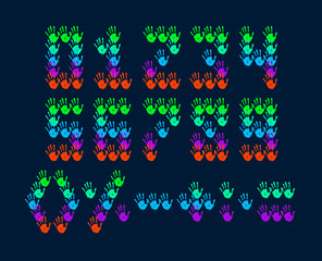 Set Collection of numbers 1, 2, 3, 4, 5, 6, 7, 8, 9 Isolated on dark backdrop. Colorful Font numerals for kids.
