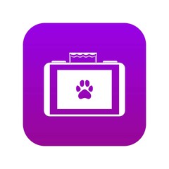 Suitcase for animals icon digital purple for any design isolated on white vector illustration