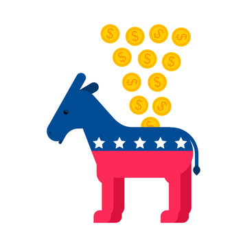 Donkey piggy bank Democrat party USA. Vector illustration